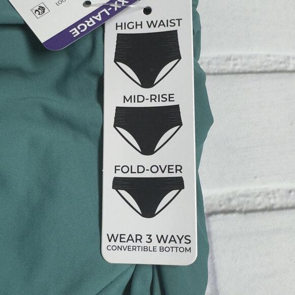 Anne Cole 3 Way Convertible High Waist Shirred Swim Bottom Ocean Green Size XXL - Picture 8 of 10